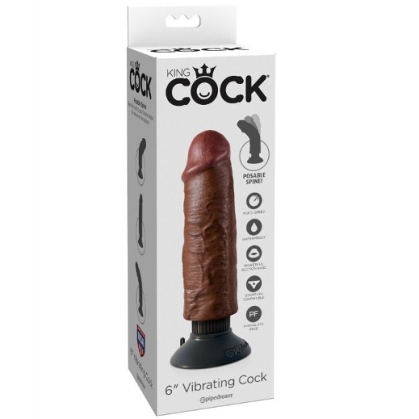 KING COCK - POLLA VIBRADORA MARRÓN 15,24 CM KING COCK