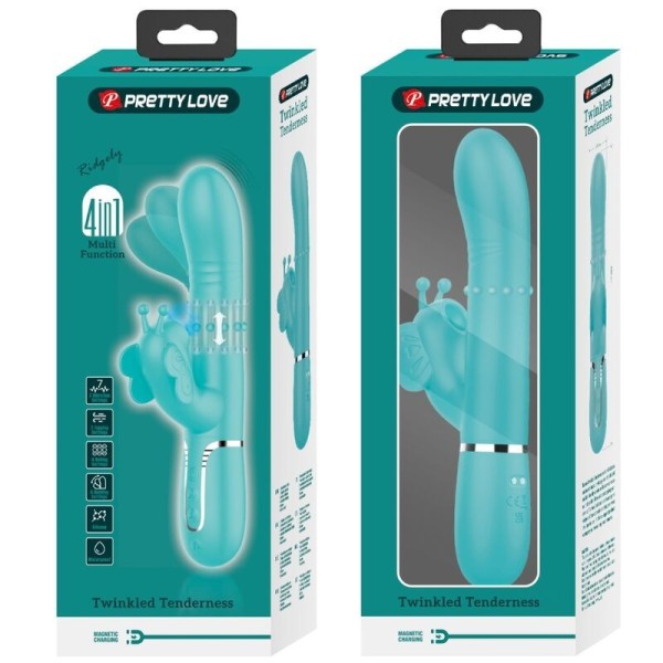 PRETTY LOVE - VIBRATEUR MULTIFONCTION LAPIN 4 EN 1 PAPILLON AQUA VERT PRETTY LOVE FLIRTATION