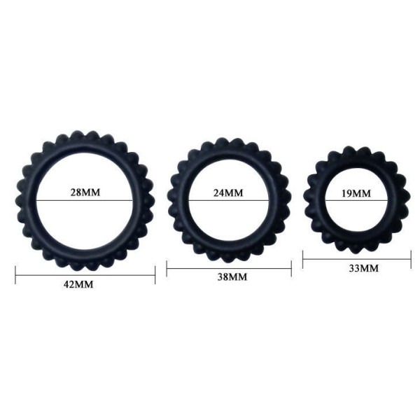 BAILE - TITAN SET 3 PCS COCK RING NOIR 2.8 + 2.4 + 1.9 CM BAILE FOR HIM