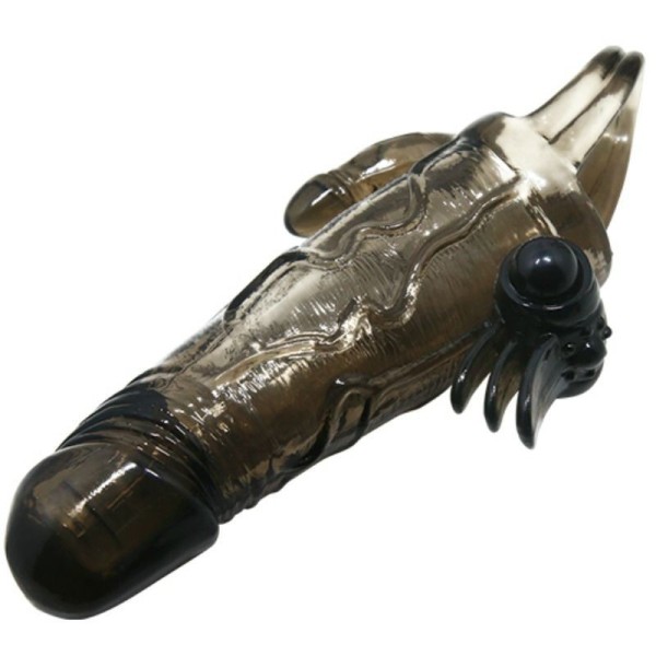 BAILE - COUVRE-PÉNIS BRAVE MAN AVEC STIMULATION CLITO ET ANAL DOUBLE BULLET NOIR 16.5 CM BAILE FOR HIM