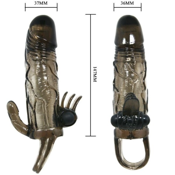 BAILE - COUVRE-PÉNIS BRAVE MAN AVEC STIMULATION CLITO ET ANAL DOUBLE BULLET NOIR 16.5 CM BAILE FOR HIM