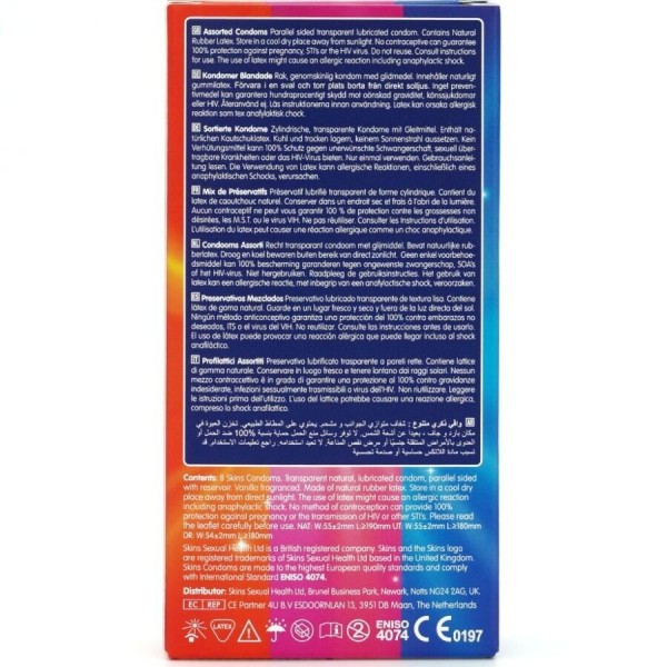 SKINS - PAQUETE DE 8 SKINS DE CONDONES PREMIUM SURTIDOS