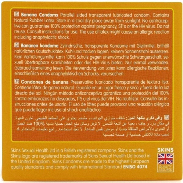 SKINS - PACK DE 4 CONDONES PREMIUM DE PLÁTANO SKINS - Sabores