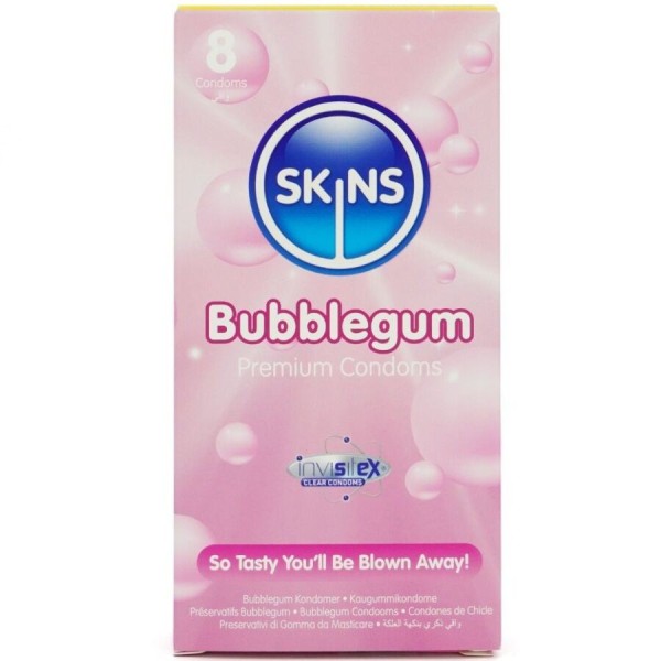 SKINS - PACK DE 8 CONDONES PREMIUM BUBBLEGUM SKINS - Sabores