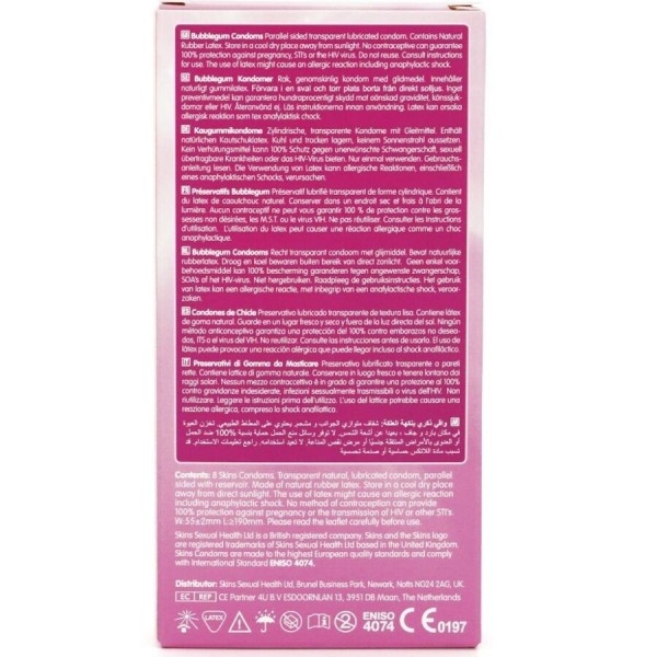 SKINS - PACK DE 8 PRÉSERVATIFS PREMIUM BUBBLEGUM SKINS - Saveurs