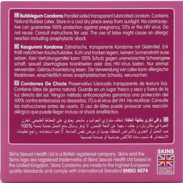 SKINS - PACK DE 4 CONDONES BUBBLEGUM PREMIUM SKINS - Sabores