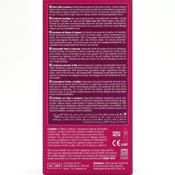 SKINS - PACK DE 16 PRÉSERVATIFS PREMIUM DOTS & RIBS SKINS