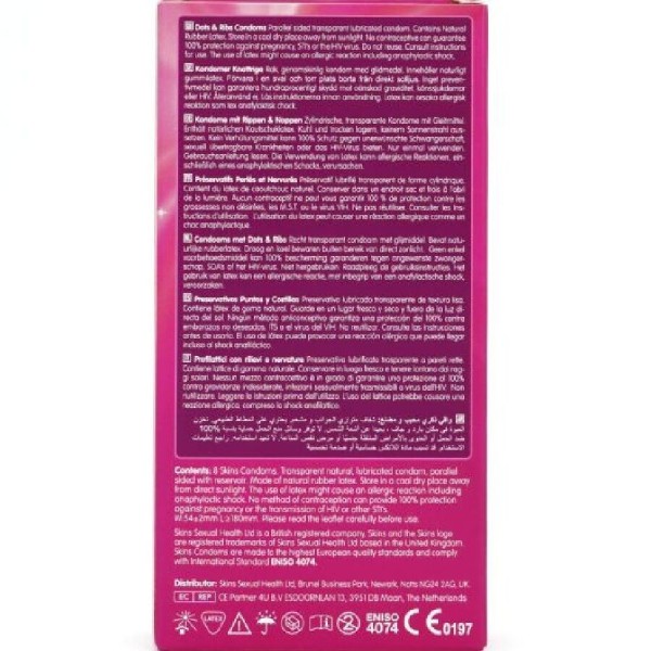 SKINS - PACK DE 8 PRÉSERVATIFS PREMIUM DOTS & RIBS SKINS