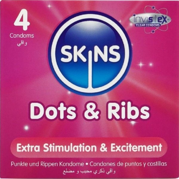 SKINS - PACK DE 4 PREMIUM DOTS & RIBS SKINS PRESERVATIVOS
