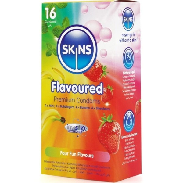 SKINS - PAQUETE DE 16 CONDONES PREMIUM MULTISABOR SKINS - Sabores