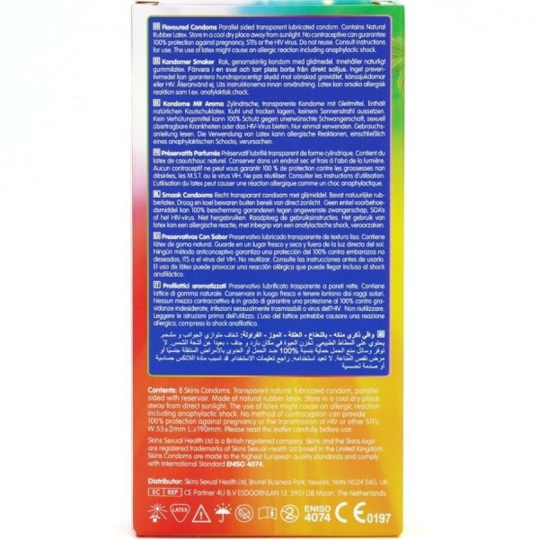 SKINS - PACK DE 8 CONDONES PREMIUM MULTISABOR SKINS - Sabores