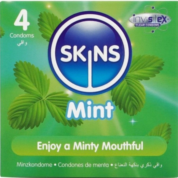 SKINS - PACK DE 4 CONDONES PREMIUM MENTA SKINS - Sabores