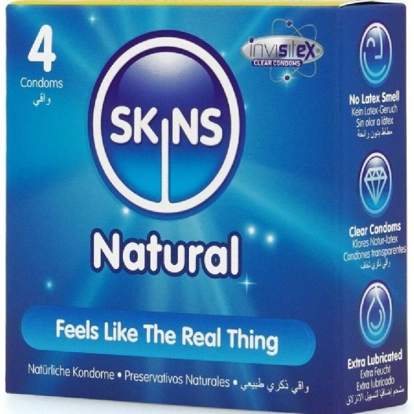 SKINS - PACK DE 4 CONDONES NATURALES PREMIUM SKINS