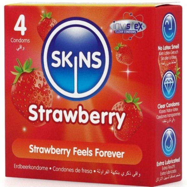 SKINS - PACK DE 4 PRÉSERVATIFS PREMIUM FRAISE SKINS - Saveurs