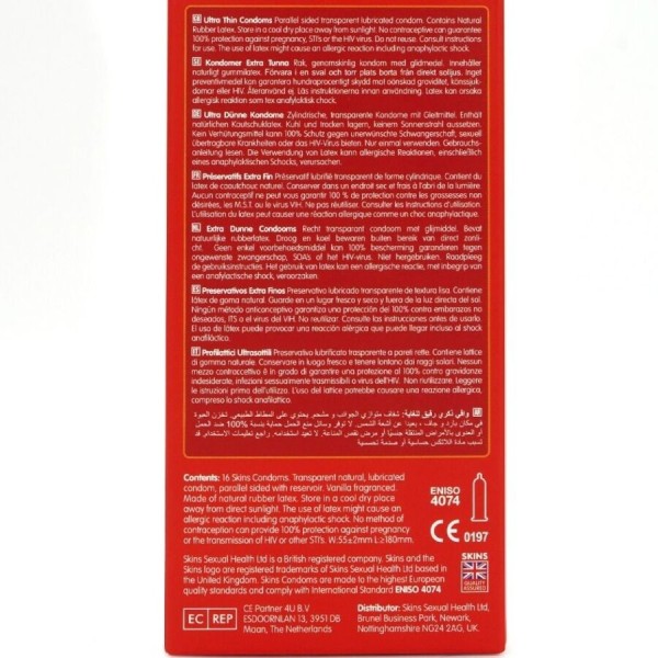 SKINS - PAQUETE DE 16 CONDONES ULTRAFINOS PREMIUM SKINS - Sensibl