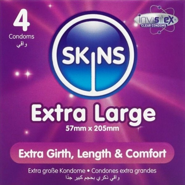 SKINS - PACK DE 4 CONDONES EXTRA GRANDES PREMIUM SKINS