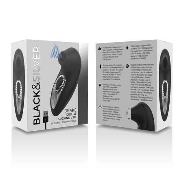 BLACK&SILVER - DRAKE DELUXE SUCKING VIBE RECHARGEABLE SILICONE NOIR BLACK&SILVER