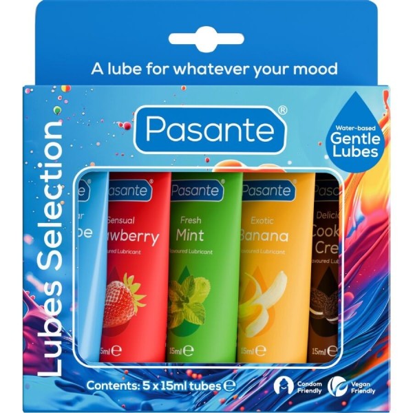 PASANTE - PACOTE LUBRIFICANTE SABORES DIVERSOS 5 UNIDADES X 15 ML PASANTE