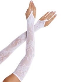 LEG AVENUE - GUANTES TÉRMICOS EXTRALARGOS DE ENCAJE FLORAL BLANCO