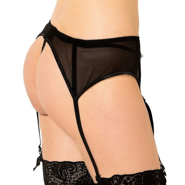 QUEEN LINGERIE - STRING AVEC JARRETIÈRE EN DENTELLE NOIRE S/M QUEEN LINGERIE