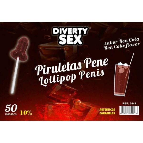 DIABLO GOLOSO - 50 SUCETTES PÉNIS SAVEUR RON COLA 10% ALCOOL DIABLO GOLOSO