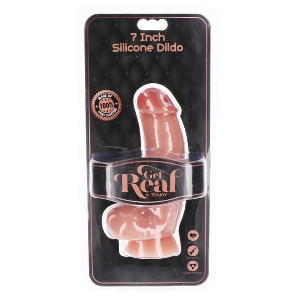 GET REAL - DILDO DE SILICONE DE 18 CM COM BOLAS DE PELE REAIS