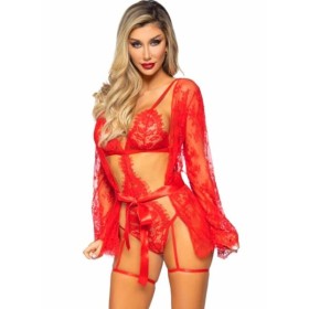 LEG AVENUE - 86123 ENSEMBLE PEIGNOIR ET PORTE-JARRETELLES ROUGE TAILLE S LEG AVENUE SETS