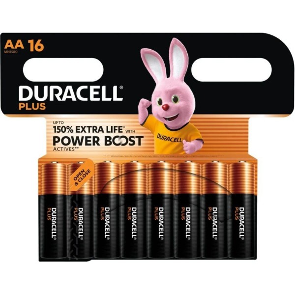 DURACELL - PLUS POWER BOOST PILES ALCALINES AA LR6 SOUS BLISTER X 16 DURACELL
