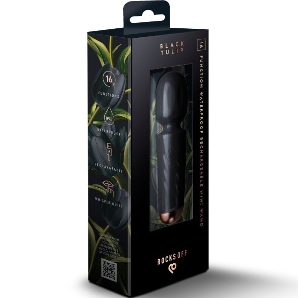 ROCKS-OFF - MINI BAGUETTE RECHARGEABLE 16 FONCTIONS TULIPE NOIRE ROCKS-OFF