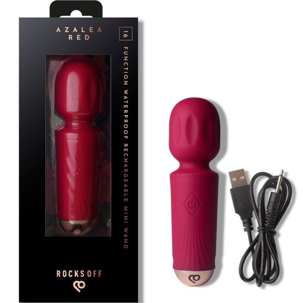 ROCKS-OFF - MINI BAGUETTE RECHARGEABLE 16 FONCTIONS ROUGE AZALÉE ROCKS-OFF