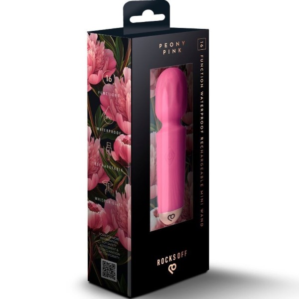 ROCKS-OFF - MINI BAGUETTE RECHARGEABLE 16 FONCTIONS ROSE PIVOINE ROCKS-OFF
