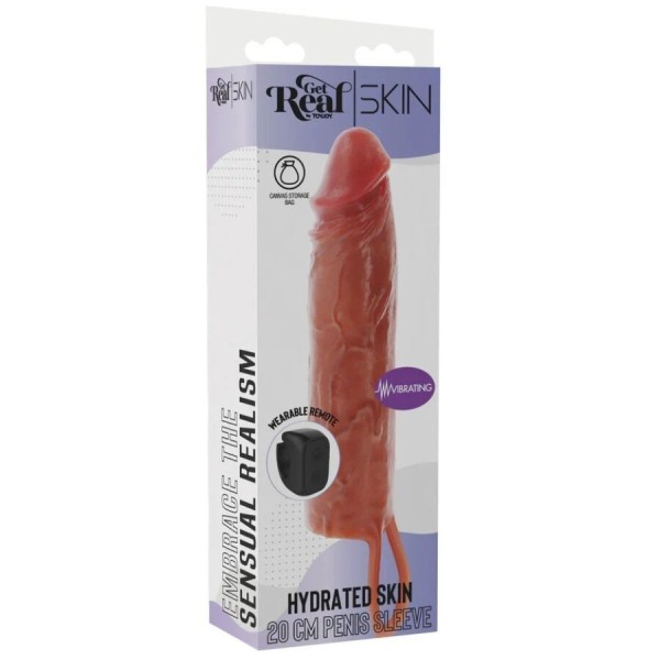 GET REAL - MANCHON PÉNIS VIBRANT EN SILICONE HYDRATANT CARAMEL 20 CM GET REAL