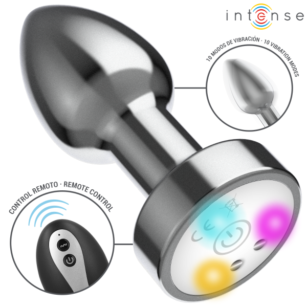 INTENSE - PLUG ANAL VIBRANT EN MÉTAL AVEC LUMIÈRES LED ET TÉLÉCOMMANDE - TAILLE S INTENSE ANAL TOYS