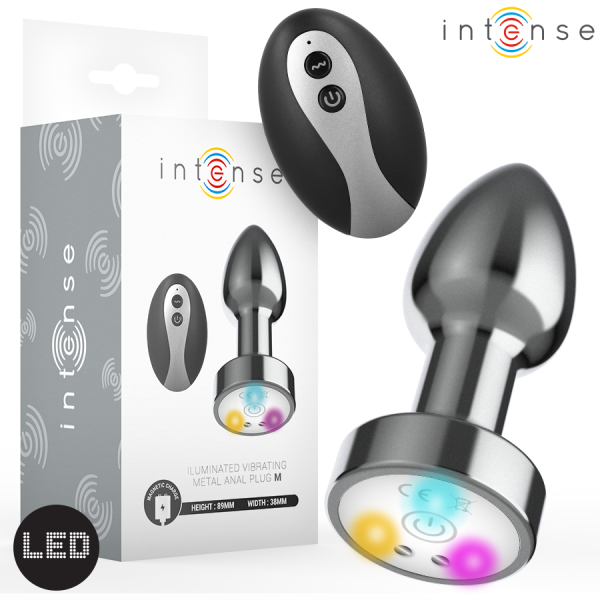 INTENSE - PLUG ANAL VIBRANT EN MÉTAL AVEC LUMIÈRES LED ET TÉLÉCOMMANDE - TAILLE M INTENSE ANAL TOYS