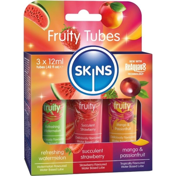 KIT DE LUBRIFIANTS FRUITÉS SKINS - PASTÈQUE, FRAISE ET MANGUE 3 x 12 ML SKINS