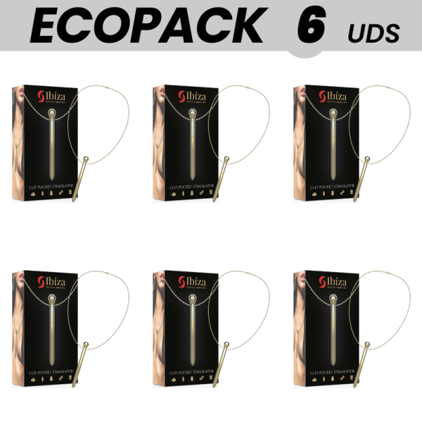 ECOPACK 6 UNITÉS - IBIZA STIMULATEUR DE POCHE CLIT COLLIER CHARGEUR USB 12 MODES DE VIBRATION DORÉ 12,2 X 1,5 IBIZA TECHNOLOGY
