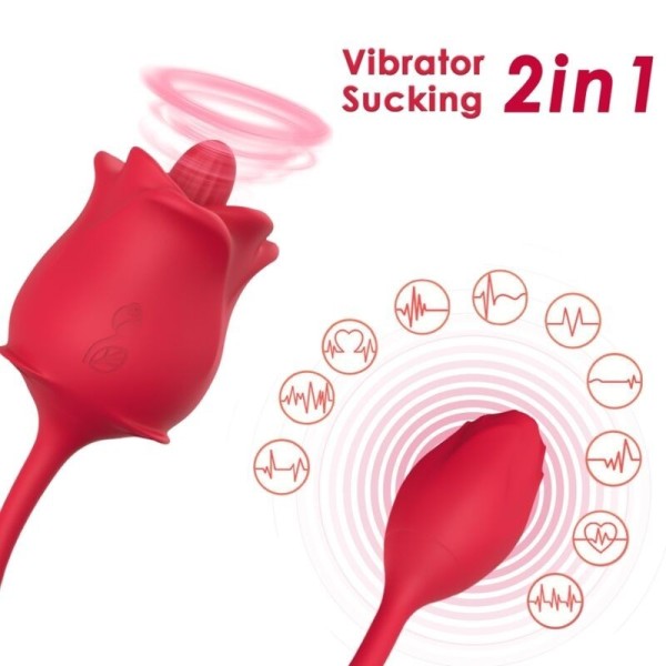 ARMONY - STIMULATEUR D'ASPIRATION ET VIBRATEUR ROSE 2 EN 1 10 MODES AVEC QUEUE ROUGE ARMONY STIMULATORS