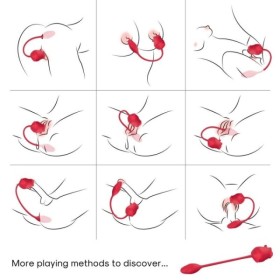 ARMONY - STIMULATEUR D'ASPIRATION ET VIBRATEUR ROSE 2 EN 1 10 MODES AVEC QUEUE ROUGE ARMONY STIMULATORS