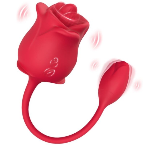 ARMONY - STIMULATEUR D'ASPIRATION ET VIBRATEUR ROSE 2 EN 1 10 MODES AVEC QUEUE ROUGE ARMONY STIMULATORS