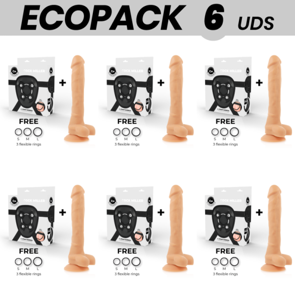ECOPACK 6 UNITÉS - COCK MILLER HARNAIS + COCKSIL ARTICULABLE DENSITÉ SILICONE 24 CM COCK MILLER