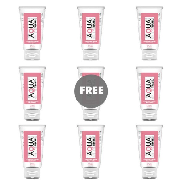 AQUA TRAVEL - LUBRIFIANT À BASE D''EAU AQUA TRAVEL SAVEUR CRÈME DE FRAISE - 50 ML 8+1 OFFERT AQUA TRAVEL