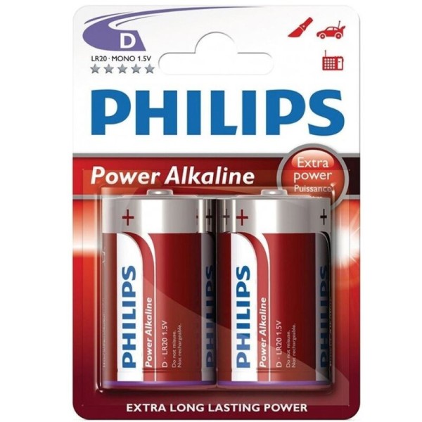 PHILIPS - BLISTER POWER ALCALINA PILA D LR20*2 PHILLIPS - Pilas