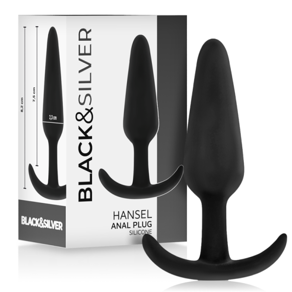BLACK&SILVER - BOUCHON ANAL EN SILICONE HANSEL AVEC PETITE POIGNÉE BLACK&SILVER