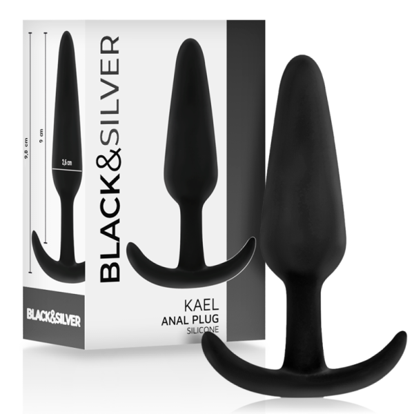 BLACK&SILVER - PLUG ANAL EN SILICONE KAEL AVEC POIGNÉE MOYENNE BLACK&SILVER