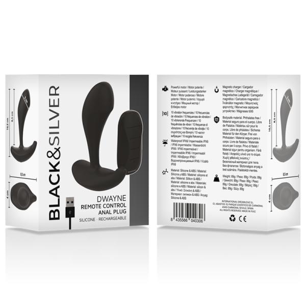 BLACK&SILVER - CONTROLE REMOTO DE SILICONE PARA PLUG ANAL DWAYNE BLACK&SILVER
