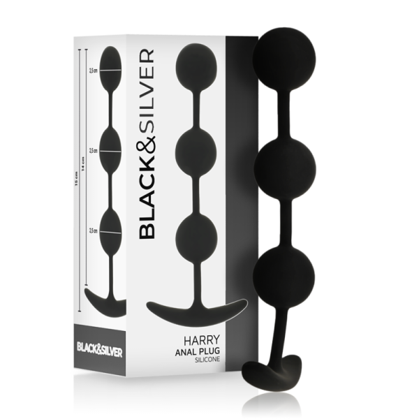 BLACK&SILVER - CHAPELET ANAL HARRY 3 SPHÈRES EN SILICONE 14 CM BLACK&SILVER