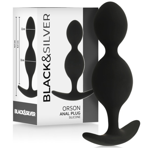 BLACK&SILVER - PLUG ORSON SILICONE 2 ONDES ANAL 9 CM BLACK&SILVER