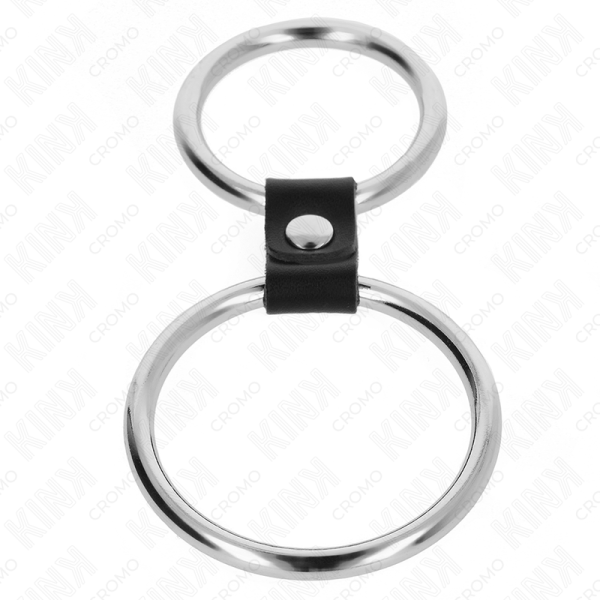 KINK - DOUBLE ANNEAU PÉNIS EN MÉTAL DE 3,7 CM À 5 CM RELIE PAR SANGLE EN CUIR MODÈLE 1 KINK RING POWER