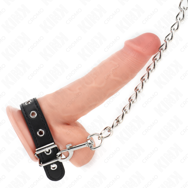 KINK - ANNEAU PÉNIS EN CUIR AVEC SANGLE 21,5 X 2 CM ET CHAÎNE EN MÉTAL 60 CM KINK RING POWER