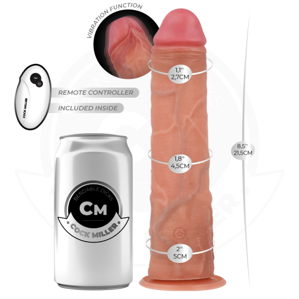 COCK MILLER - GODE RÉALISTE À VENTOUSE ET VIBRATION AVEC TÉLÉCOMMANDE 21,5 CM COCK MILLER